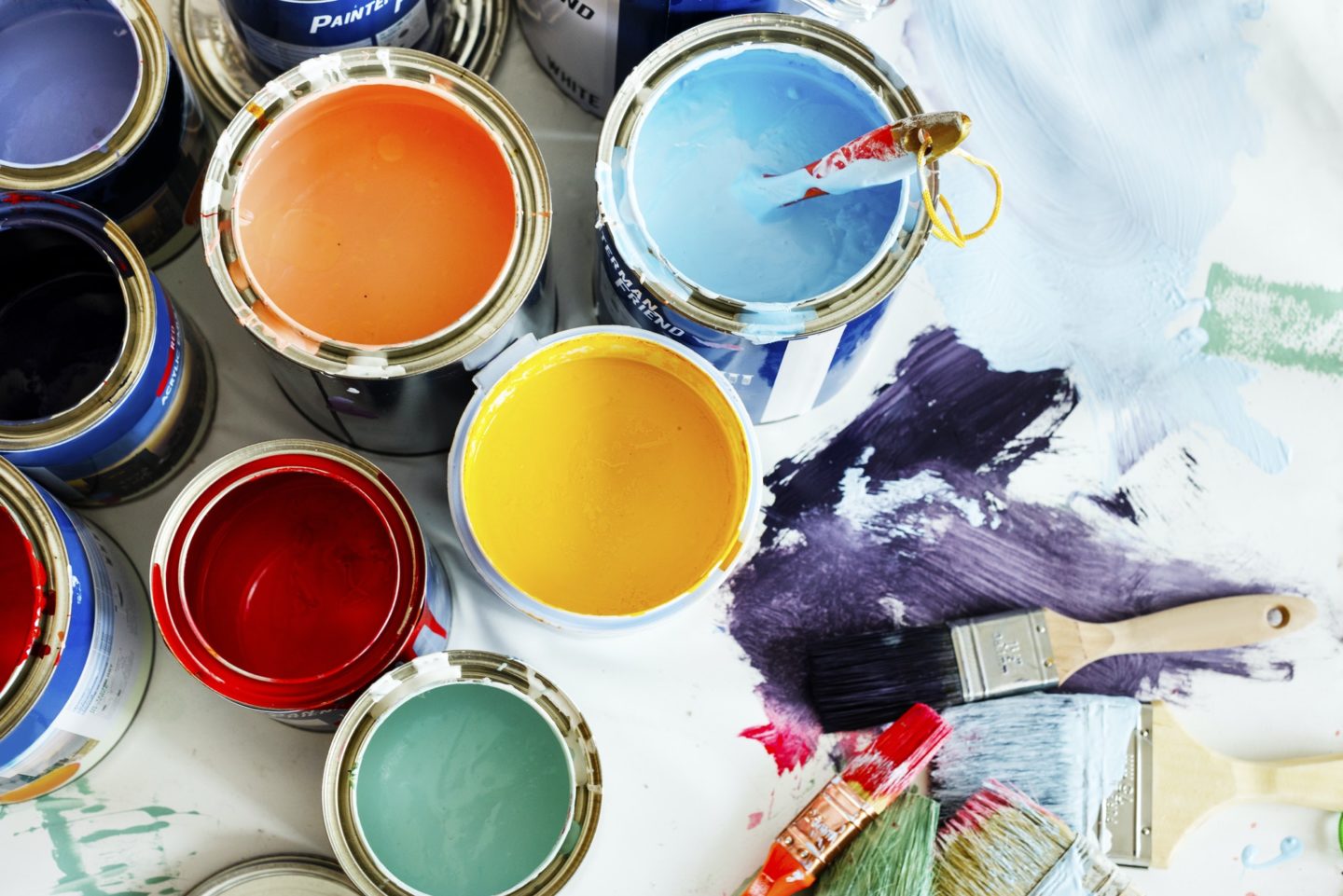 Premium paint cans ready for a renovation project